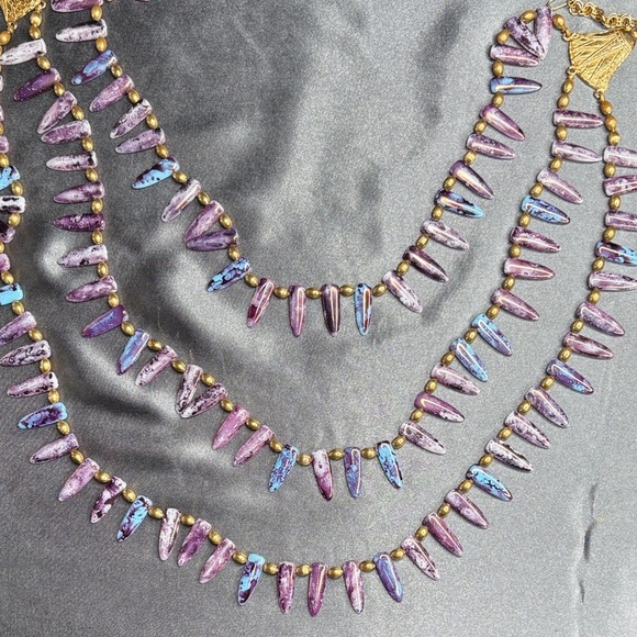 Kenneth Jay Lane Purple and Blue Necklace with Gold Accents - Picture 1 of 6